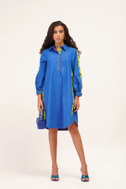 Alicia A Line Dress with button Detailing on Sleeves